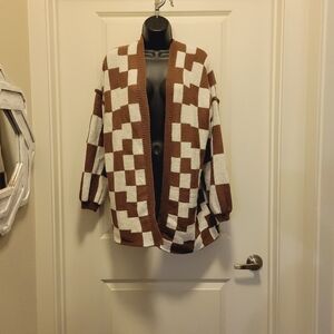 Brown  White Checkard Boutique Cardigan